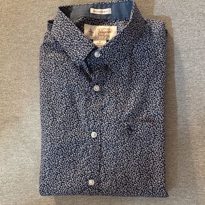 Original Penguin Men's Blue Patterned Slim Fit Button Down Shirt